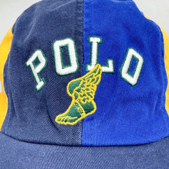 Polo Ralph Lauren Long Bill Blue Yellow Wing Twill Ball Cap Hat - Picture 4 of 16